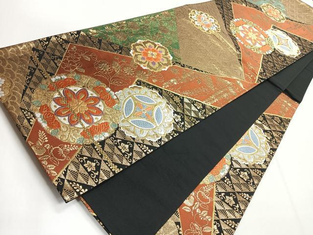 平和屋着物◎六通柄袋帯 唐織 正倉院花文 黒地 金銀糸 正絹 逸品 CABG1228nb