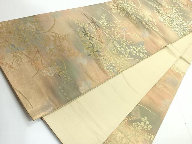 平和屋着物◎六通柄袋帯 萩 金糸 正絹 逸品 CABG1231nb