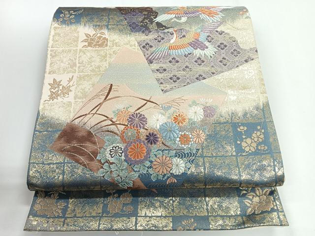 平和屋着物◎六通柄袋帯 唐織 色紙取群鶴文 金糸 正絹 逸品 CABG1232nb
