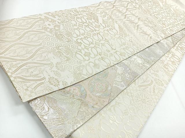 平和屋着物◎両面 全通柄袋帯 扇絵四季草花文 金糸 正絹 逸品 CABG1239nb