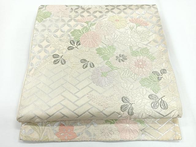 平和屋着物◎六通柄袋帯 唐織 草花文 銀糸 正絹 逸品 CABG1245nb