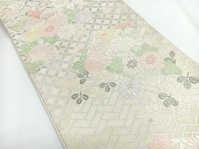 平和屋着物◎六通柄袋帯 唐織 草花文 銀糸 正絹 逸品 CABG1245nb