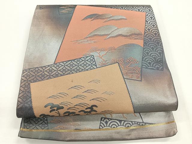平和屋着物◎全通柄袋帯 色紙風景文 金糸 正絹 逸品 CABG1248nb