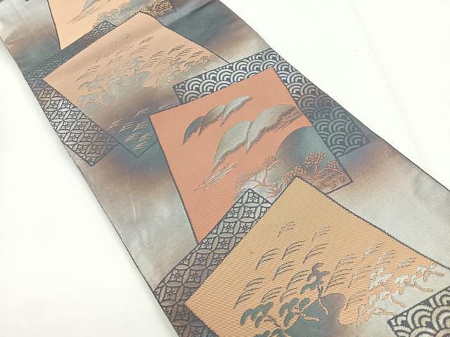 平和屋着物◎全通柄袋帯 色紙風景文 金糸 正絹 逸品 CABG1248nb
