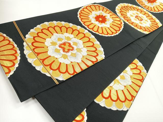 平和屋着物◎六通柄袋帯 唐織 正倉院花文 黒地 金銀糸 三越扱い 正絹 逸品 CABG1252nb