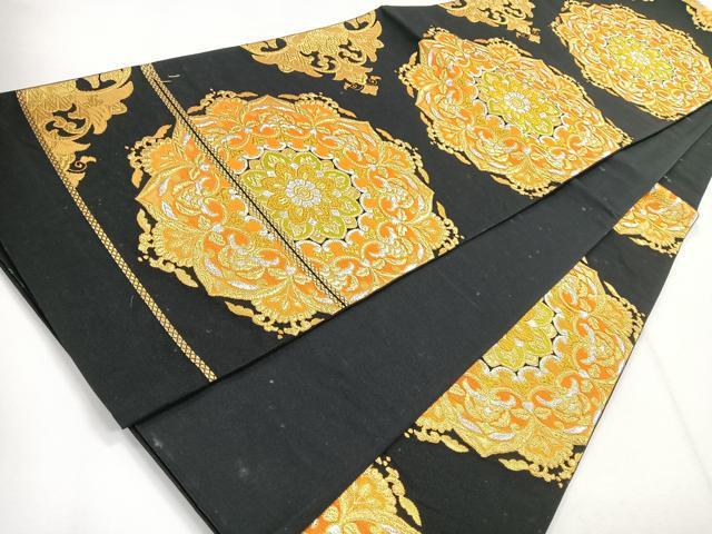 平和屋着物◎六通柄袋帯 正倉院花文 黒地 金銀糸 正絹 逸品 CABG1253nb