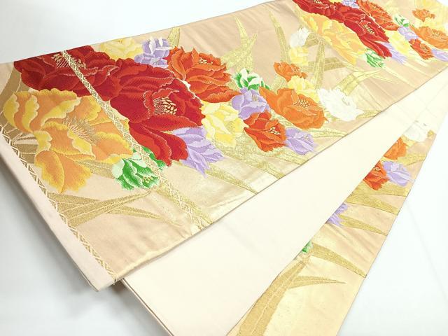 平和屋着物◎六通柄袋帯 花尽くし 金糸 正絹 逸品 CABG1261nb