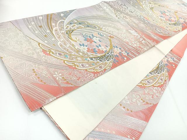 平和屋着物◎六通柄袋帯 唐織 孔雀花文 金銀糸 正絹 逸品 CABG1268nb