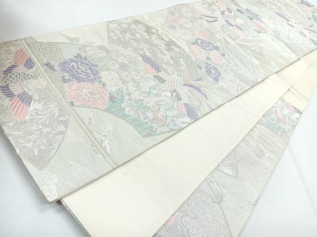 平和屋着物◎六通柄袋帯 唐織 九百錦 地紙花文 銀糸 正絹 逸品 CABG1275nb