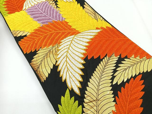 平和屋着物◎六通柄袋帯 唐織 草木文 黒地 金糸 正絹 逸品 CABG1276nb