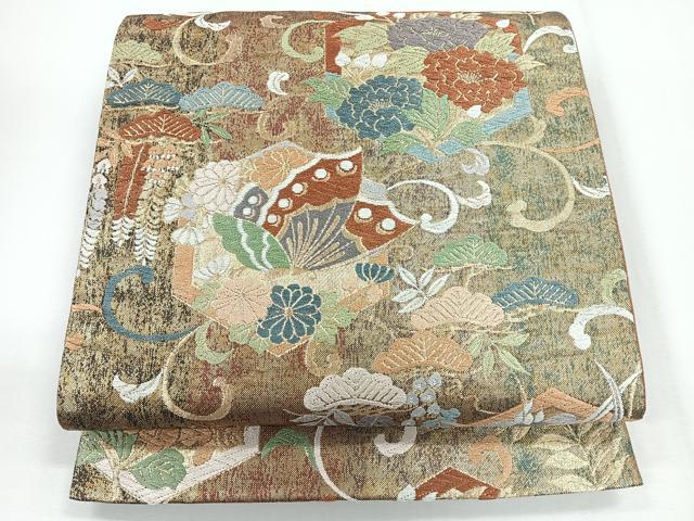 平和屋着物◎六通柄袋帯 唐織 花蝶文 金糸 正絹 逸品 CABG1279nb