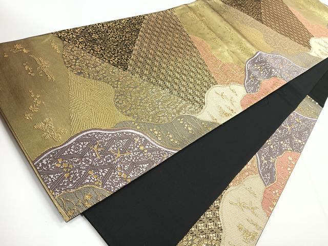 平和屋着物◎六通柄袋帯 吉祥文様 黒地 金糸 正絹 逸品 未使用 CABG1285nb