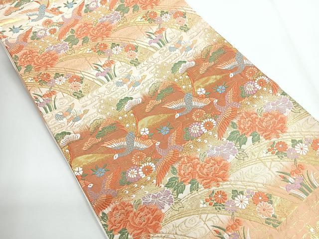 平和屋着物◎六通柄袋帯 唐織 花蝶文 金糸 正絹 逸品 CABG1287nb