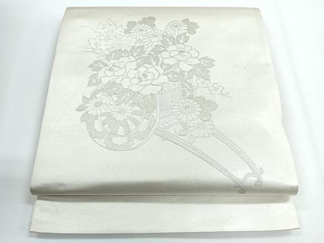 平和屋着物◎太鼓柄 花車文 銀彩 袋帯 正絹 逸品 CABG1292nb