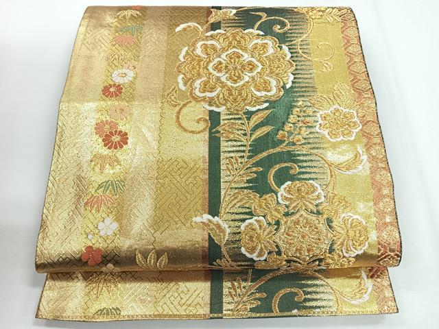 平和屋着物◎佐賀錦 六通柄袋帯 唐織 正倉院花文 金糸 正絹 逸品 未使用 CABG1298nb