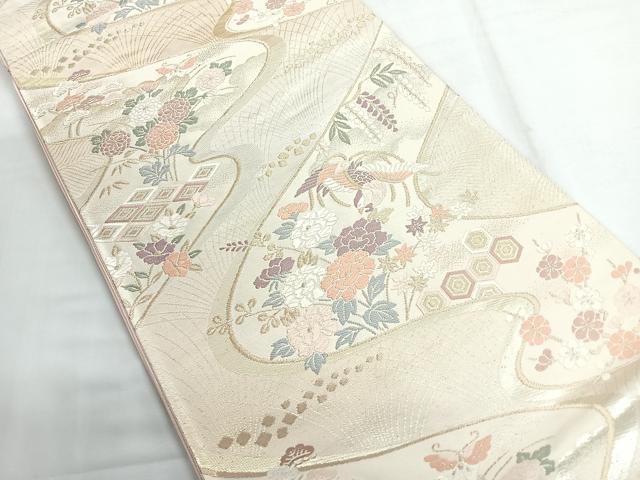平和屋着物◎六通柄袋帯 唐織 流水花文 金銀糸 正絹 逸品 CABG1302nb