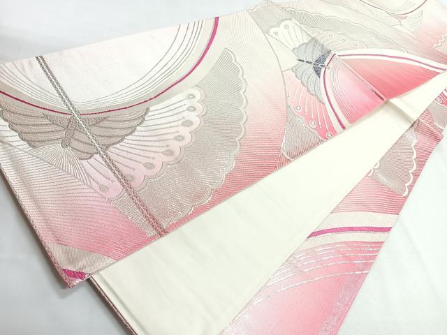 平和屋着物◎全通柄袋帯 舞蝶文 銀糸 正絹 逸品 CABG1309nb