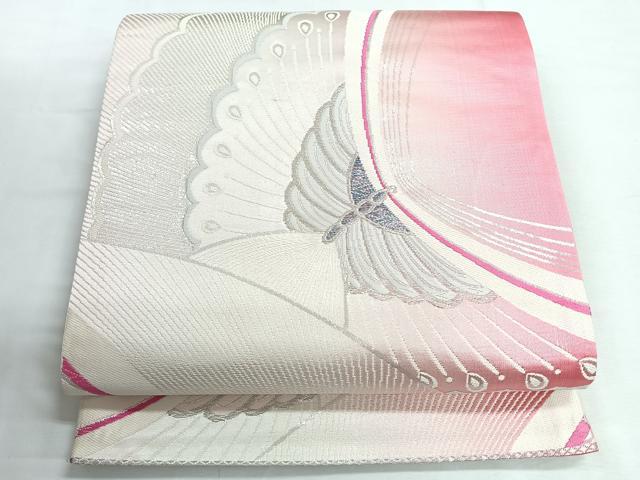 平和屋着物◎全通柄袋帯 舞蝶文 銀糸 正絹 逸品 CABG1309nb