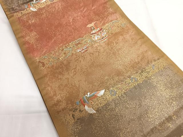 平和屋着物◎六通柄袋帯 唐織 花鳥陶器文 金糸 正絹 逸品 CABG1312nb