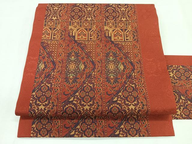 平和屋着物◎全通柄 九寸名古屋帯 花間道 正絹 逸品 CABG1322nb