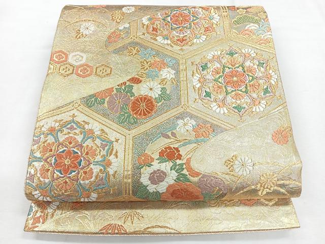 平和屋着物◎佐賀錦 六通柄袋帯 亀甲花文 金糸 正絹 逸品 CABG1331nb