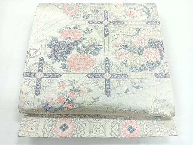 平和屋着物◎六通柄袋帯 切嵌草花文 銀糸 正絹 逸品 CABG1343nb