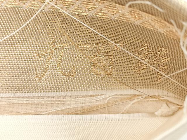 平和屋着物◎六通柄袋帯 色紙花鳥格子 九百錦 金糸 正絹 逸品 CABG1344nb