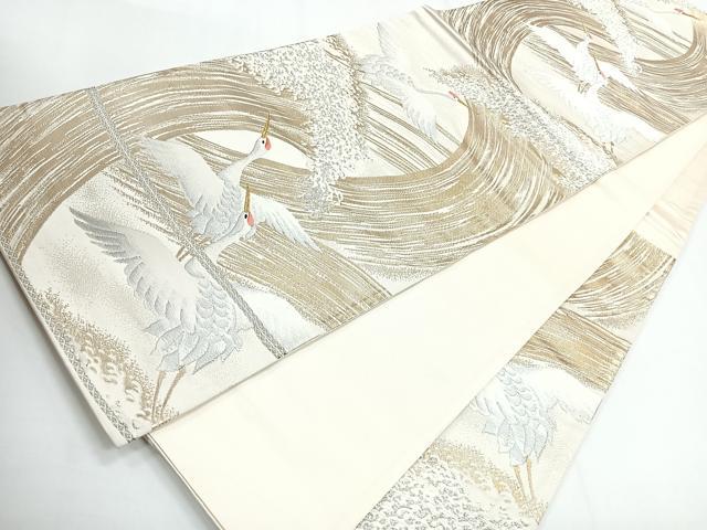 平和屋着物◎六通柄袋帯 唐織 飛鶴立波文 金銀糸 正絹 逸品 CABG1345nb