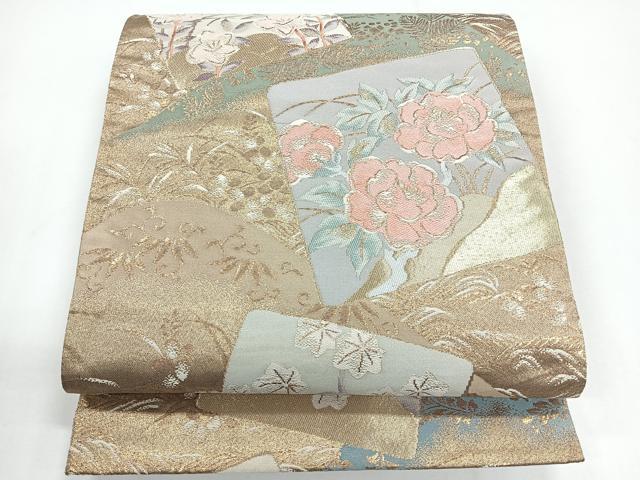 平和屋着物◎六通柄袋帯 色紙草花文 金糸 正絹 逸品 CABG1348nb