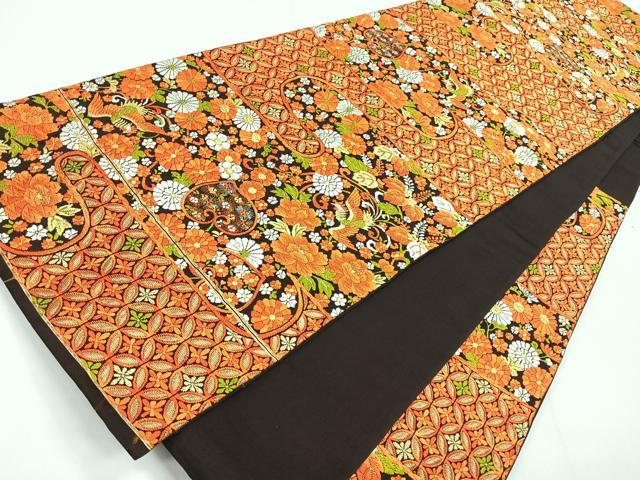 平和屋着物◎六通柄袋帯 唐織 エ霞花文 金糸 正絹 逸品 CABG1364nb