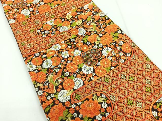 平和屋着物◎六通柄袋帯 唐織 エ霞花文 金糸 正絹 逸品 CABG1364nb