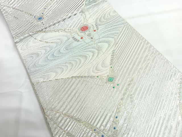 平和屋着物◎六通柄袋帯 飾花文 銀糸 正絹 逸品 CABG1397nb