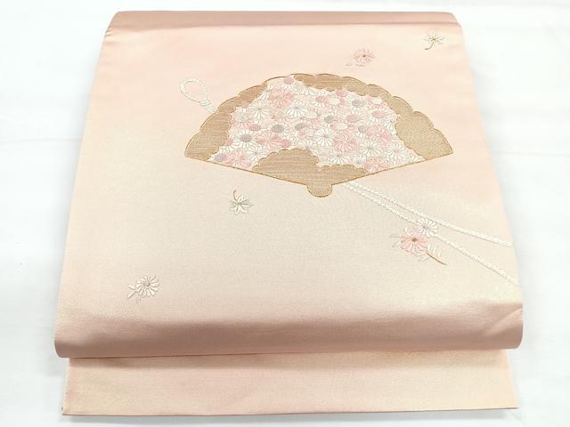平和屋着物◎太鼓柄袋帯 総刺繍 檜扇花文 金糸 正絹 逸品 CABG1416nb