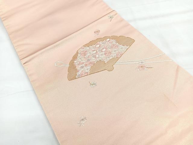 平和屋着物◎太鼓柄袋帯 総刺繍 檜扇花文 金糸 正絹 逸品 CABG1416nb