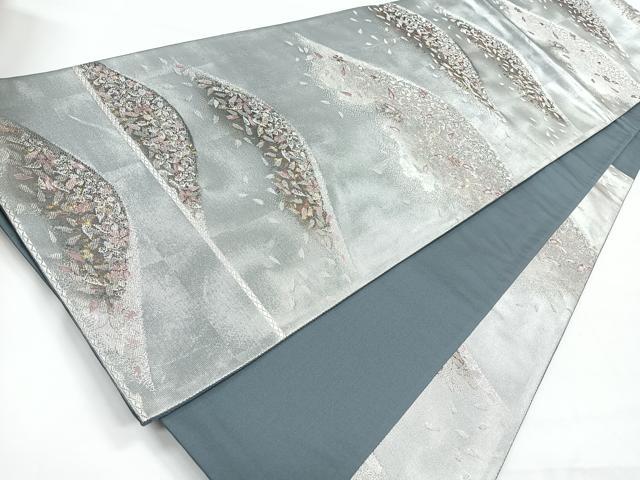 平和屋着物◎六通柄袋帯 遠山文 銀糸 正絹 逸品 CABG1419nb