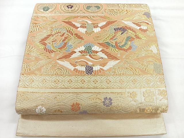 平和屋着物◎六通柄袋帯 唐織 向かい鳥花文 金銀糸 正絹 逸品 CABG1421nb