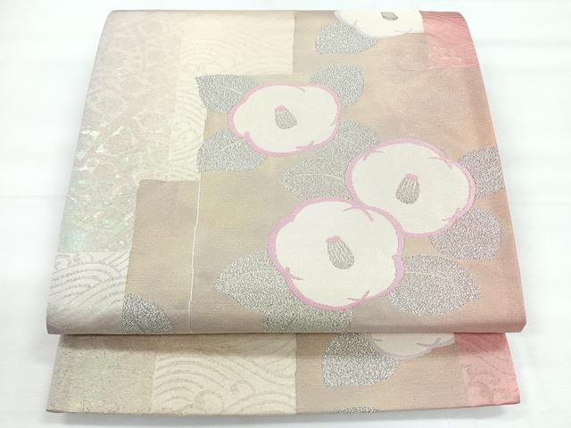 平和屋着物◎六通柄袋帯 光琳椿 銀糸 正絹 逸品 CABG1422nb