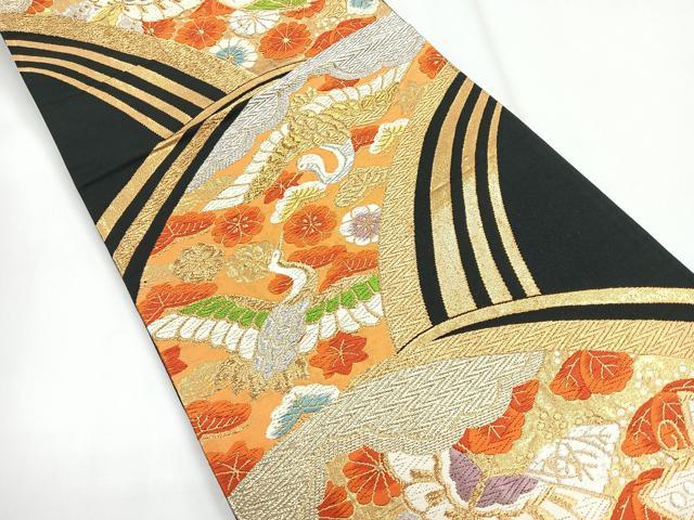 平和屋着物◎六通柄袋帯 唐織 飛鶴花文 黒地 金銀糸 正絹 逸品 CABG1437nb