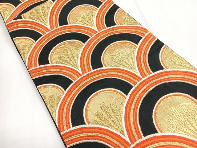 平和屋着物◎六通柄袋帯 唐織 青海波 黒地 金糸 正絹 逸品 CABG1440nb