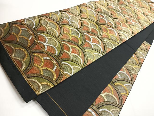 平和屋着物◎六通柄 本袋帯 青海波 黒地 金銀糸 正絹 逸品 CABG1443nb
