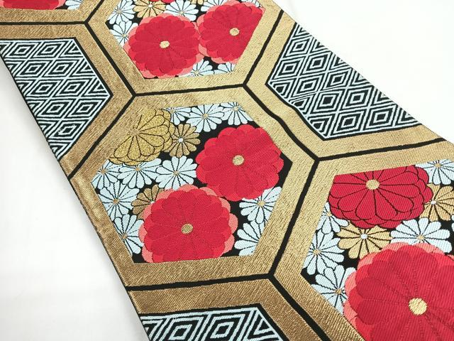 平和屋着物◎六通柄袋帯 亀甲花文 正絹 逸品 CABG1444nb