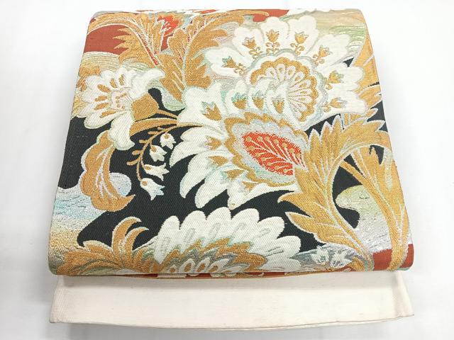 平和屋着物◎六通柄袋帯 ふくれ織 更紗花文 金銀糸 正絹 逸品 CABG1451nb