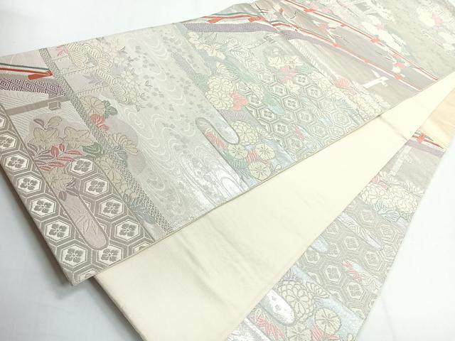 平和屋着物◎六通柄袋帯 唐織 彩花祝賀 銀糸 正絹 逸品 CABG1454nb