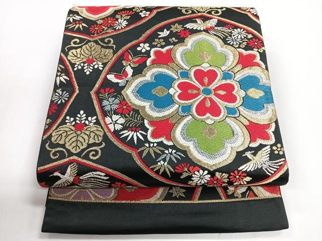平和屋着物◎六通柄 京袋帯 唐織 正倉院花文 黒地 金銀糸 正絹 逸品 CABG1456nb