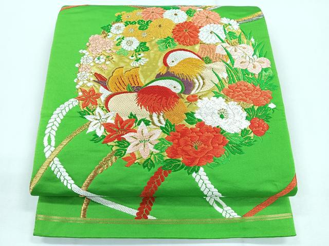 平和屋着物◎六通柄袋帯 鴛鴦花文 金銀糸 正絹 逸品 CABG1463nb