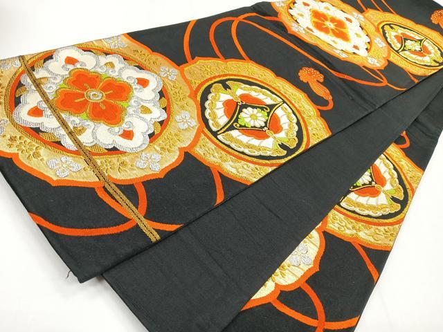 平和屋着物◎六通柄袋帯 鏡裏花蝶文 黒地 金銀糸 正絹 逸品 CABG1467nb