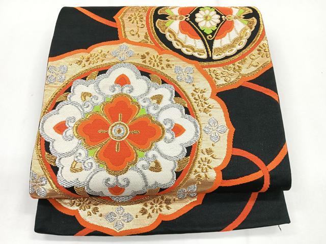 平和屋着物◎六通柄袋帯 鏡裏花蝶文 黒地 金銀糸 正絹 逸品 CABG1467nb