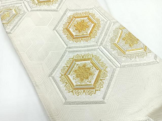平和屋着物◎六通柄袋帯 亀甲花文 金銀糸 正絹 逸品 CABG1468nb