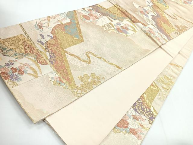 平和屋着物◎六通柄袋帯 屏風花唐草文 金糸 正絹 逸品 CABG1477nb