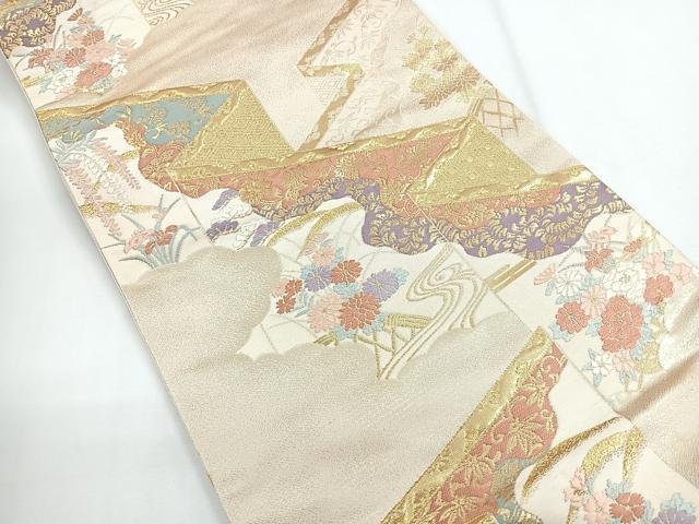 平和屋着物◎六通柄袋帯 屏風花唐草文 金糸 正絹 逸品 CABG1477nb